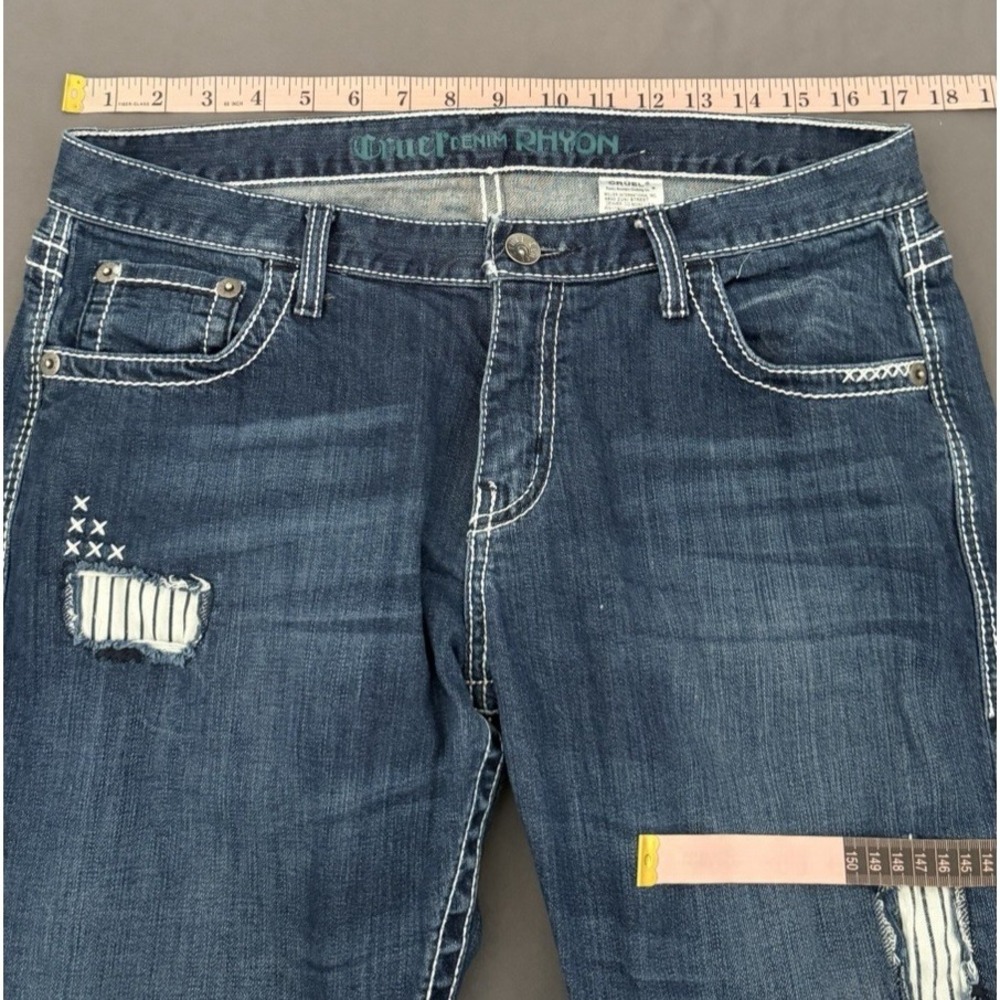 Cruel Denim Rhyon Dark Jeans Womens Sz 30/9R Mid-Rise Straight Leg Patched Style - Picture 3 of 13